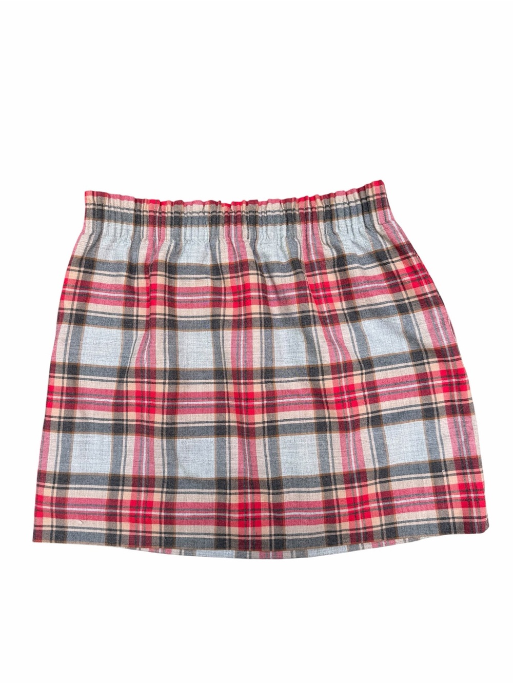 J. Crew Size 14 Plaid Elastic-Waist Mini Skirt Red Gray Lined Wool Pockets Fall - Picture 4 of 9